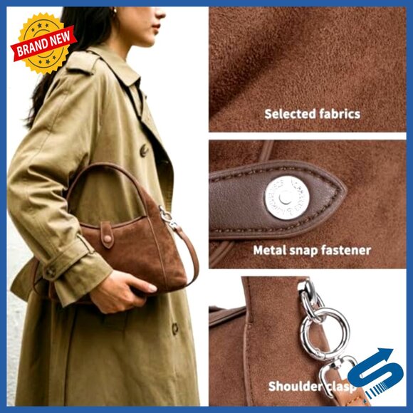 Women Faux Suede Shoulder Bag Simple Tote Handbag Large  Vintage Suede Hobo Tote with Detachable Strap, Crossbody Shoulder Bag